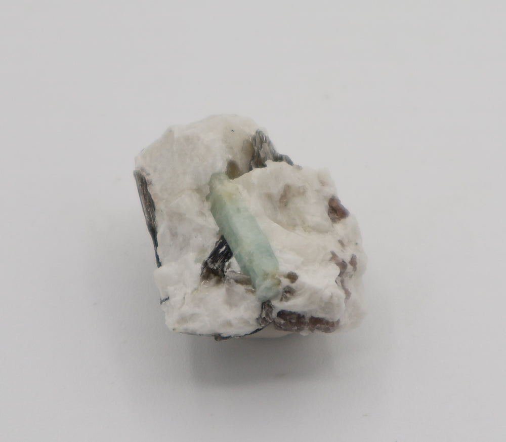 Aquamarine with Mica on Smoky Quartz and Feldspar