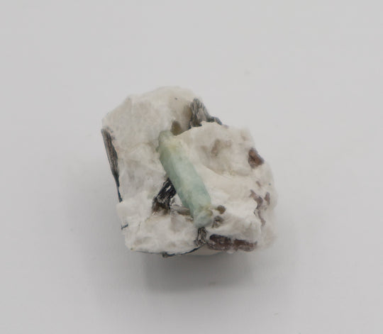Aquamarine with Mica on Smoky Quartz and Feldspar