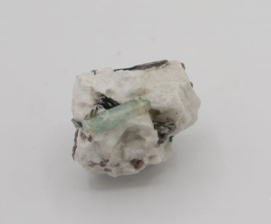 Aquamarine with Mica on Smoky Quartz and Feldspar
