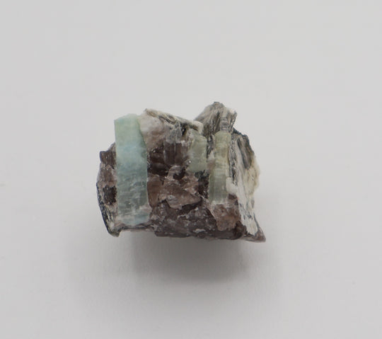 Aquamarine with Mica on Smoky Quartz and Feldspar