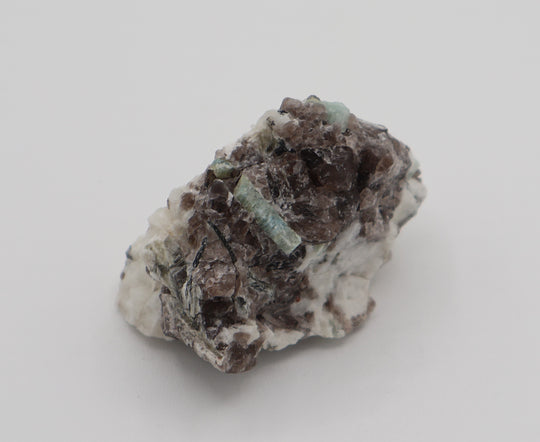 Aquamarine with Mica on Smoky Quartz and Feldspar