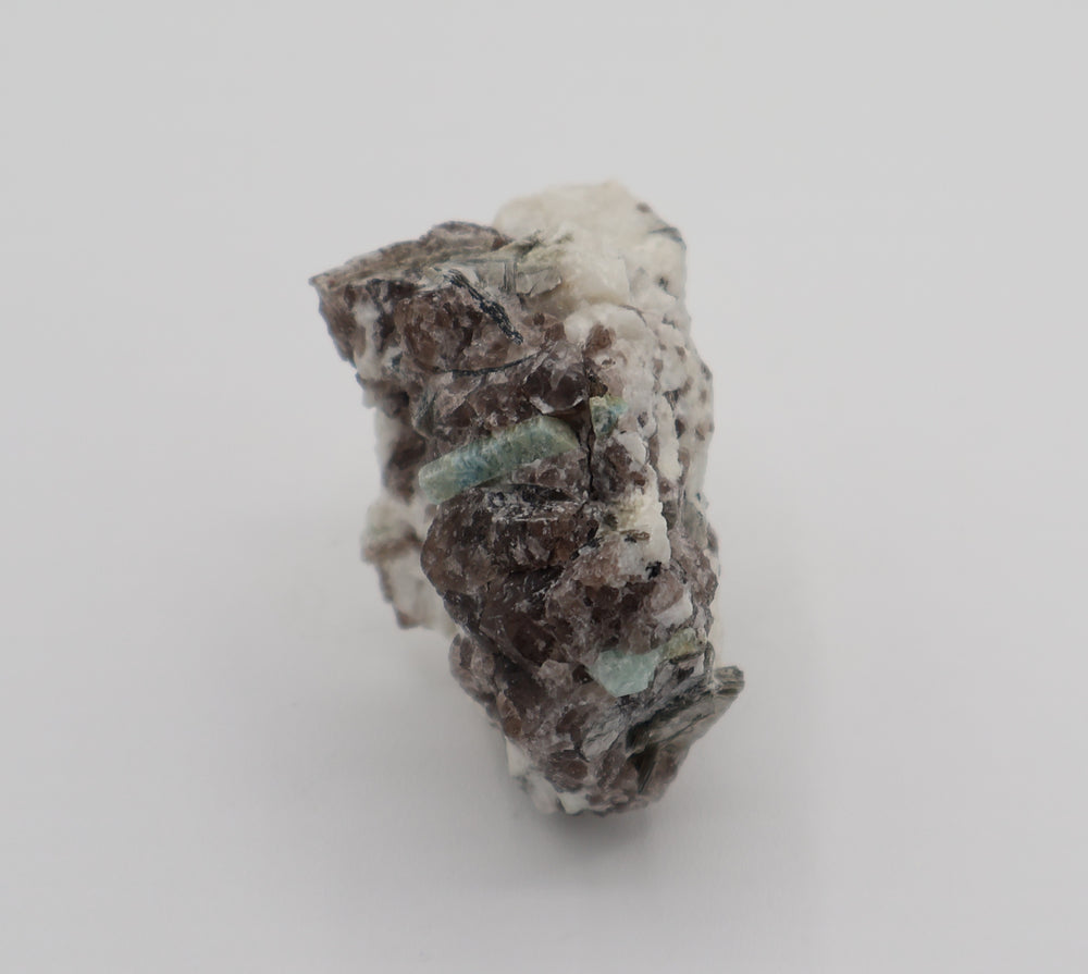 Aquamarine with Mica on Smoky Quartz and Feldspar
