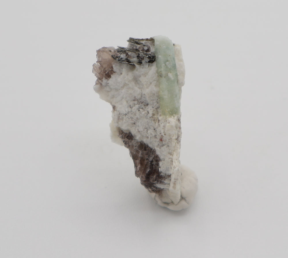 Aquamarine with Mica on Smoky Quartz and Feldspar