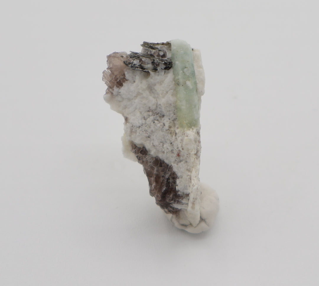 Aquamarine with Mica on Smoky Quartz and Feldspar