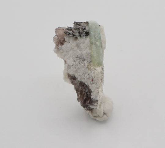 Aquamarine with Mica on Smoky Quartz and Feldspar