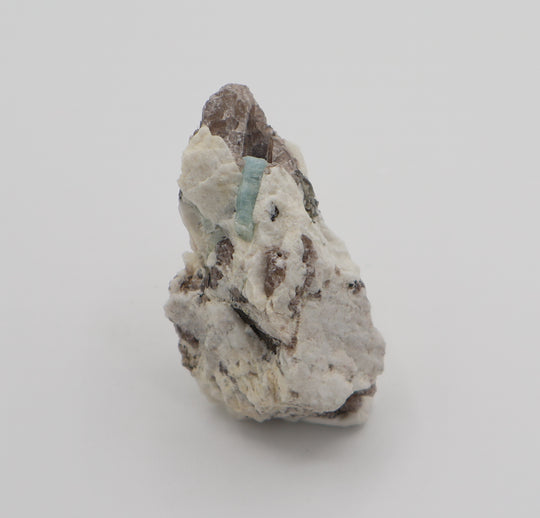 Aquamarine with Mica on Smoky Quartz and Feldspar