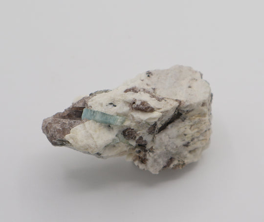 Aquamarine with Mica on Smoky Quartz and Feldspar
