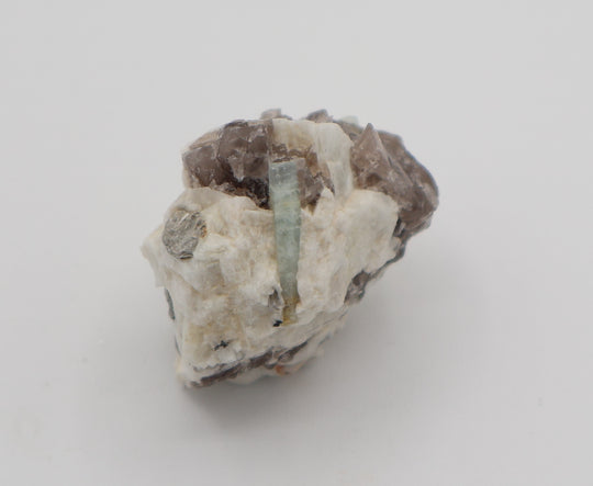 Bi-Colour Beryl with Mica on Smoky Quartz and Feldspar