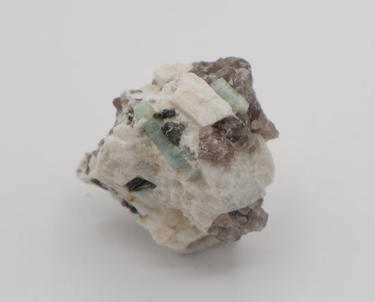 Bi-Colour Beryl with Mica on Smoky Quartz and Feldspar