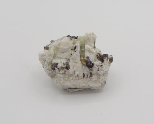 Bi-Colour Beryl with Mica with Mica on Smoky Quartz and Feldspar