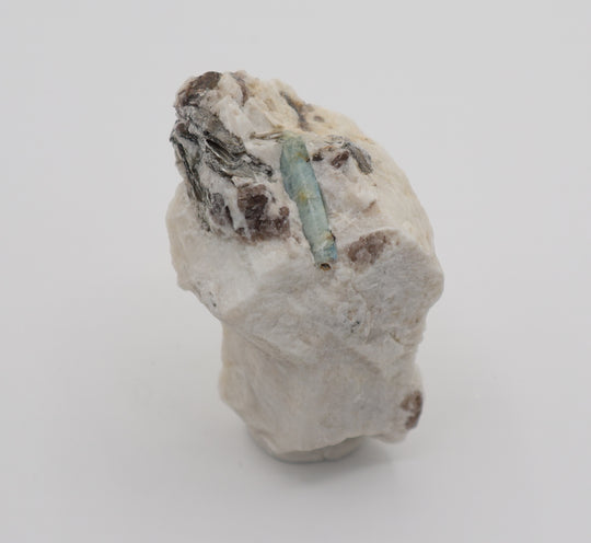 Aquamarine with Mica and Smoky Quartz on Feldspar
