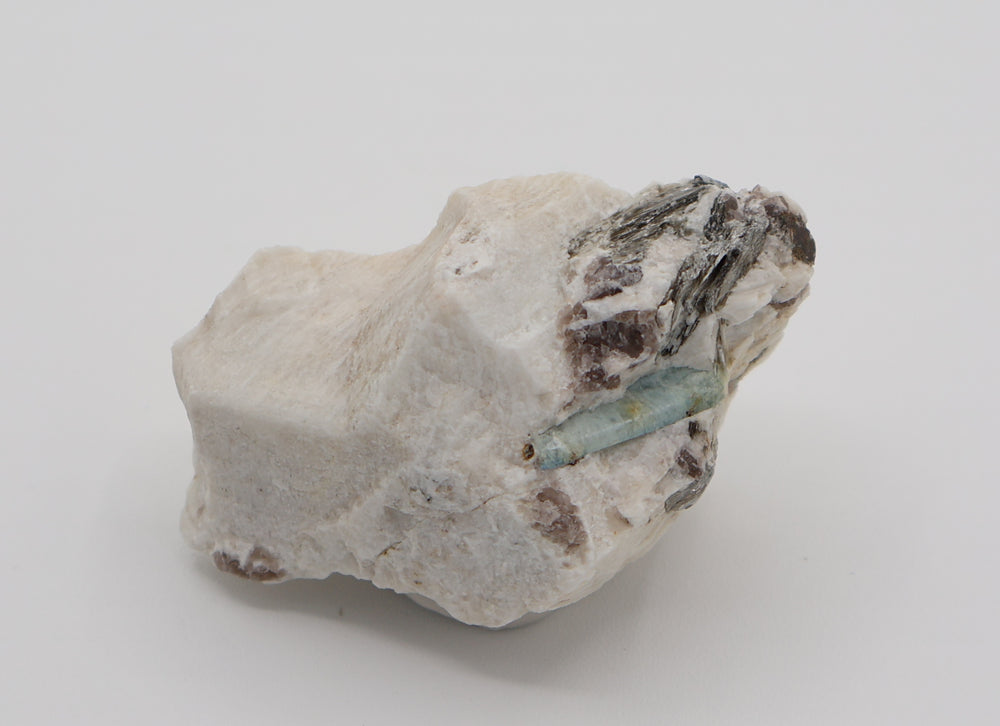 Aquamarine with Mica and Smoky Quartz on Feldspar