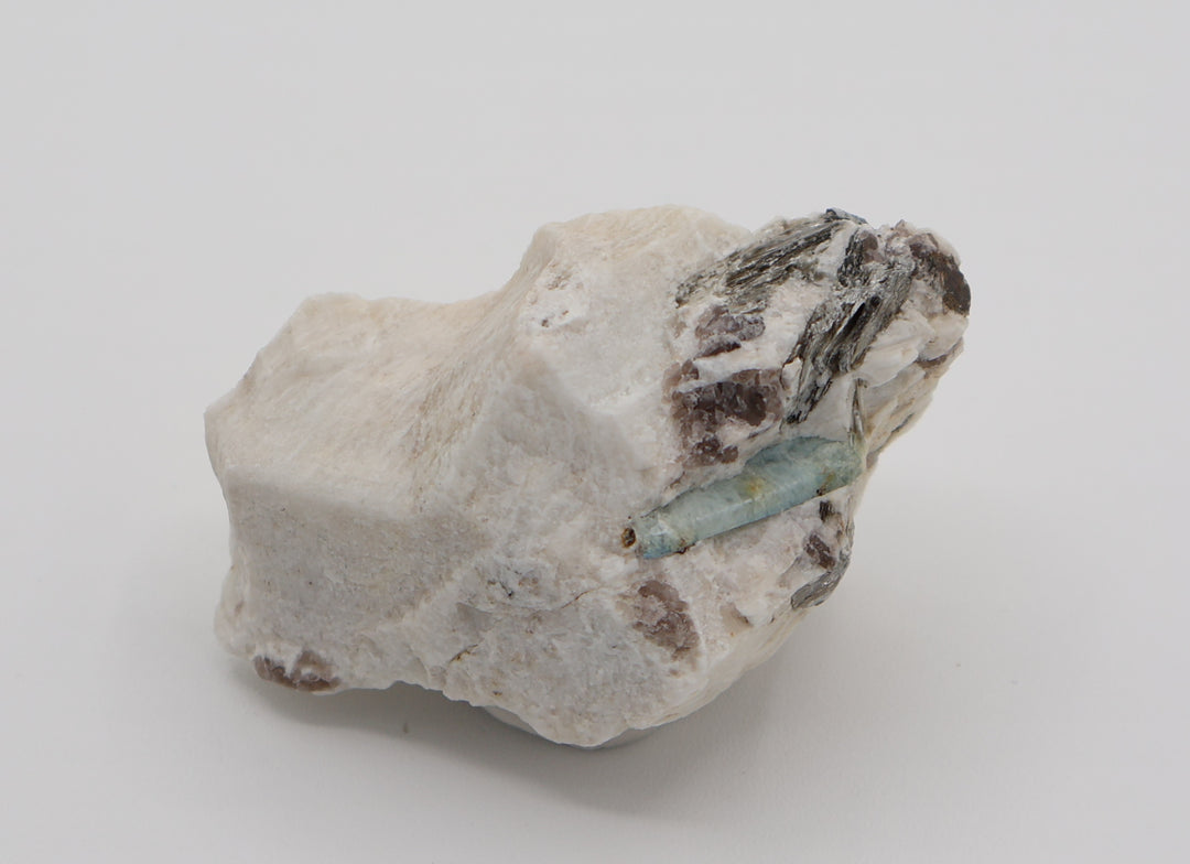 Aquamarine with Mica and Smoky Quartz on Feldspar