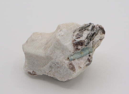 Aquamarine with Mica and Smoky Quartz on Feldspar