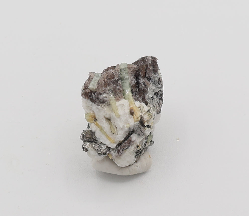 Bi-Colour Beryl Cluster with Apatie, Mica, on Smoky Quartz and Feldspar