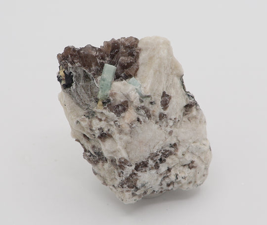 Aquamarine with Heliodor, Hematite, Mica, on Smoky Quartz and Feldspar