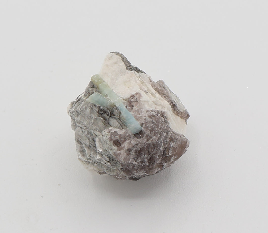 Aquamarine with Mica on Smoky Quartz and Feldspar