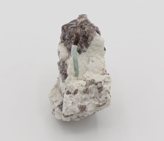 Aquamarine with Mica on Smoky Quartz and Feldspar