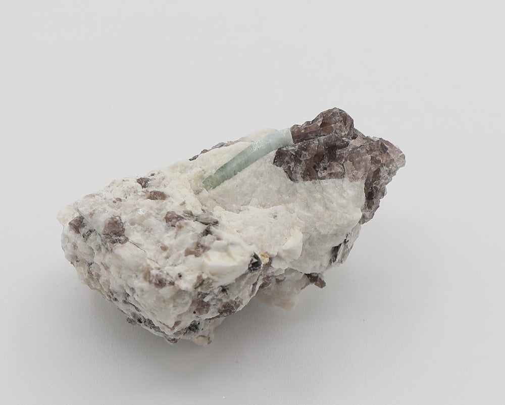 Aquamarine with Mica on Smoky Quartz and Feldspar