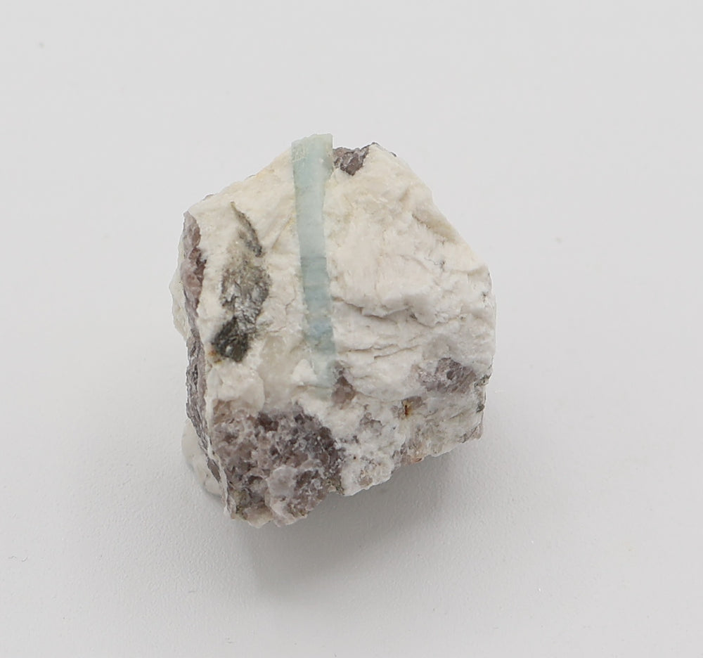 Aquamarine with Mica on Smoky Quartz and Feldspar