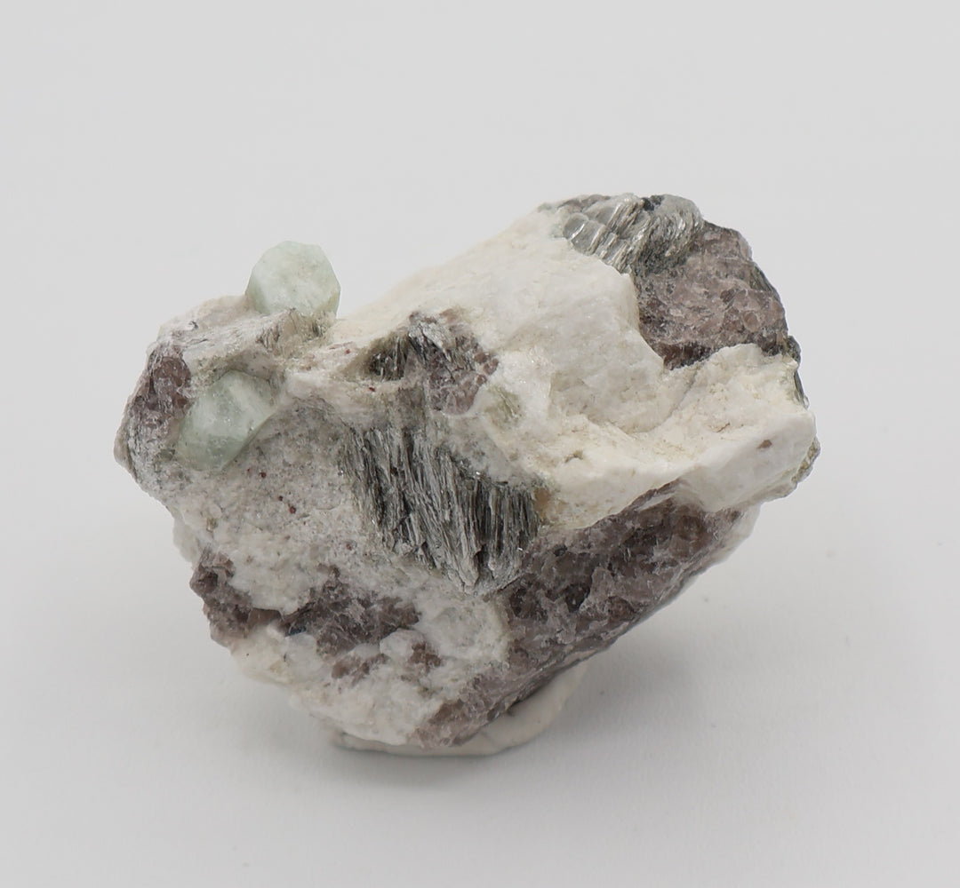 Aquamarine with Mica on Smoky Quartz and Feldspar
