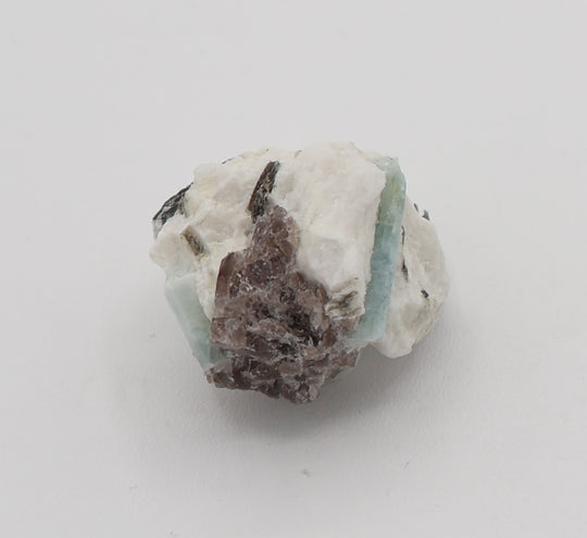 Aquamarine with Mica on Smoky Quartz and Feldspar