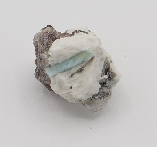 Aquamarine with Mica on Smoky Quartz and Feldspar