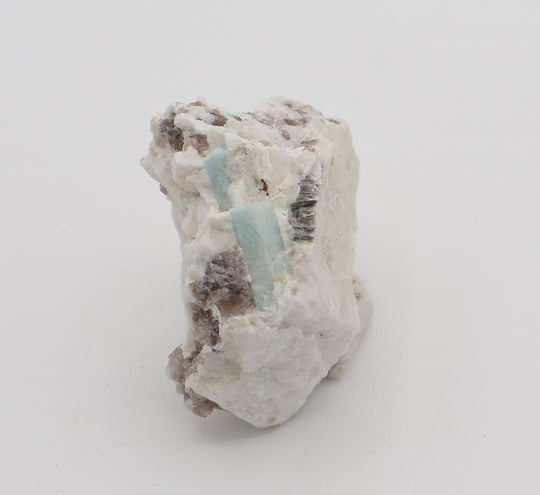 Aquamarine with Mica on Smoky Quartz and Feldspar