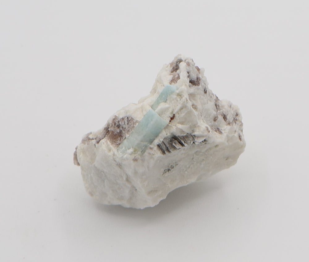 Aquamarine with Mica on Smoky Quartz and Feldspar