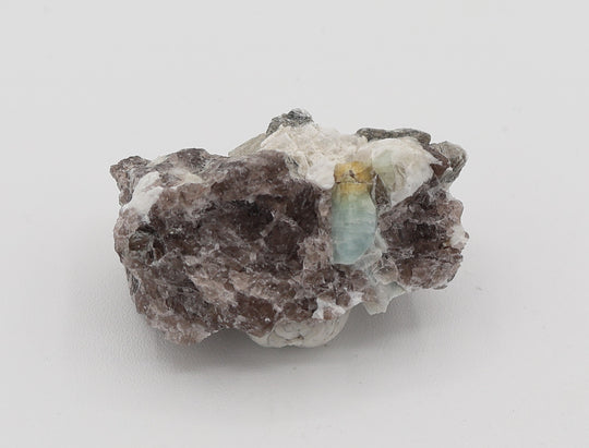 Heliodor Capped Aquamarine with Mica on Smoky Quartz and Feldspar