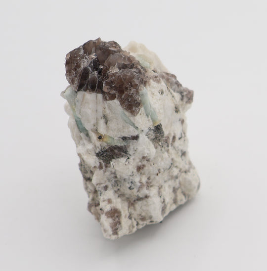 Bi-Colour Beryl Cluster with Mica on Smoky Quartz and Feldspar