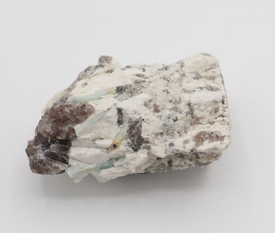 Bi-Colour Beryl Cluster with Mica on Smoky Quartz and Feldspar