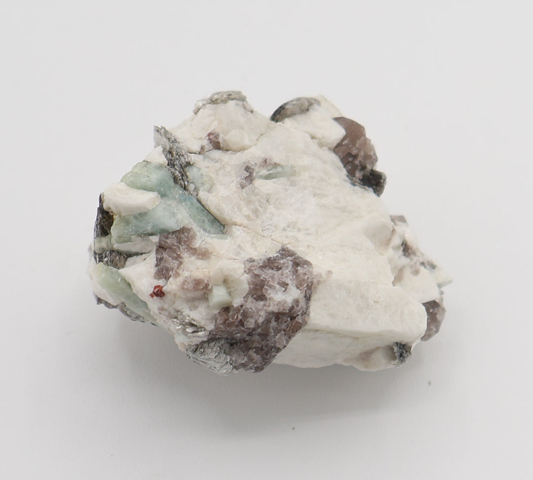 Aquamarine with Mica, Spessartine Garnet, on Smoky Quartz and Feldspar
