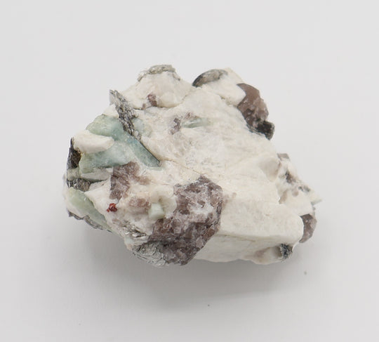 Aquamarine with Mica, Spessartine Garnet, on Smoky Quartz and Feldspar