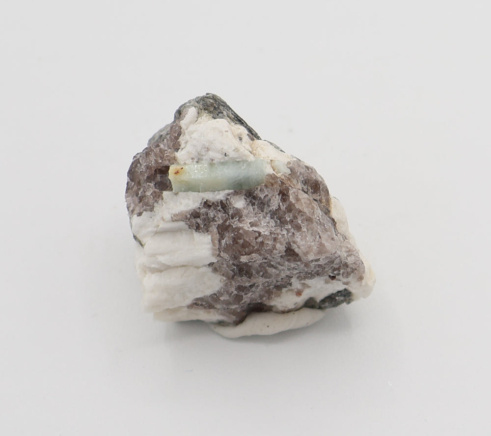 Aquamarine with Mica on Smoky Quartz and Feldspar