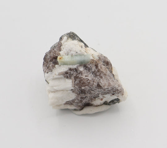 Aquamarine with Mica on Smoky Quartz and Feldspar
