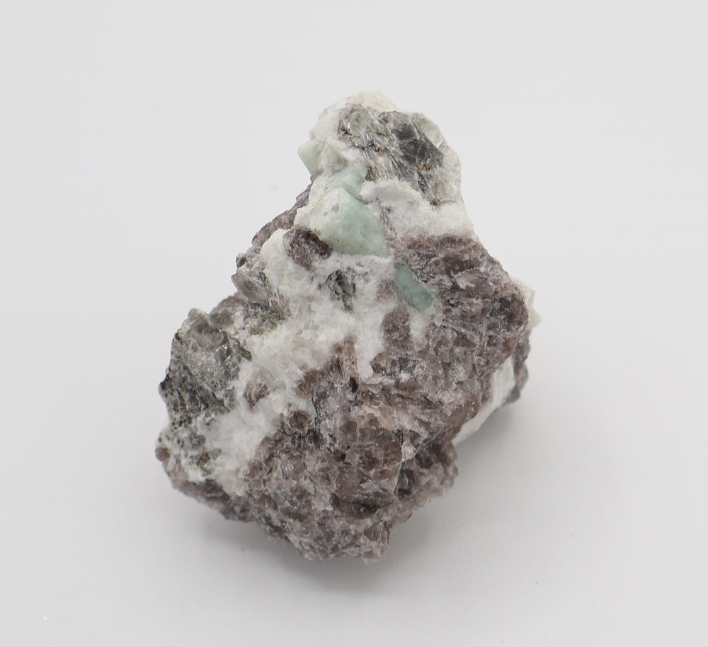 Aquamarine with Mica on Smoky Quartz and Feldspar