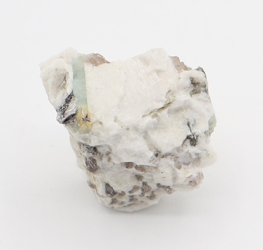 Heliodor Capped Aquamarine with Hematite, Mica, on Smoky Quartz and Feldspar