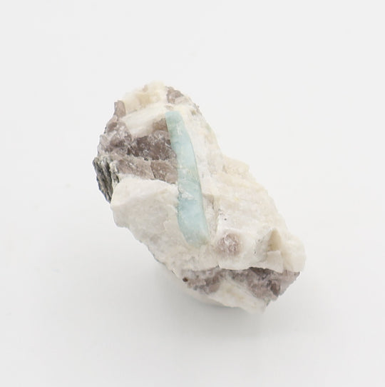 Aquamarine with Mica on Smoky Quartz and Feldspar