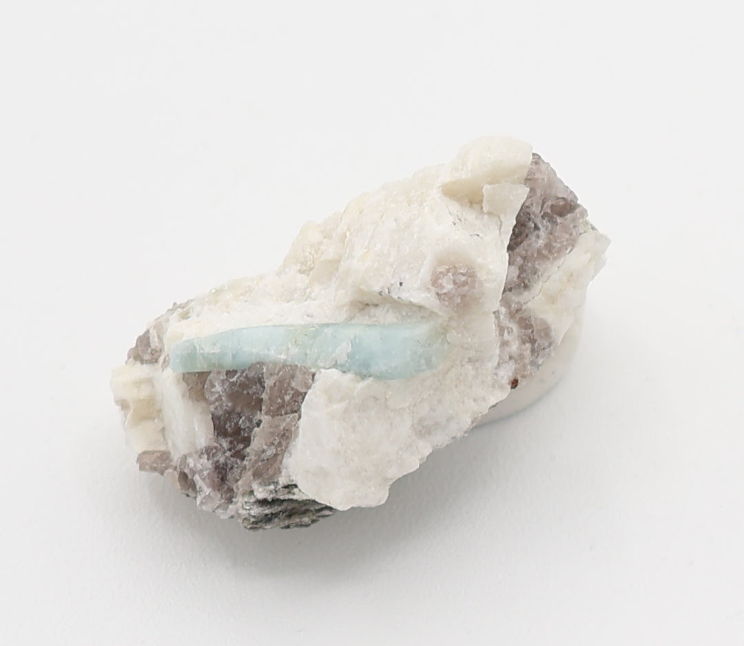 Aquamarine with Mica on Smoky Quartz and Feldspar