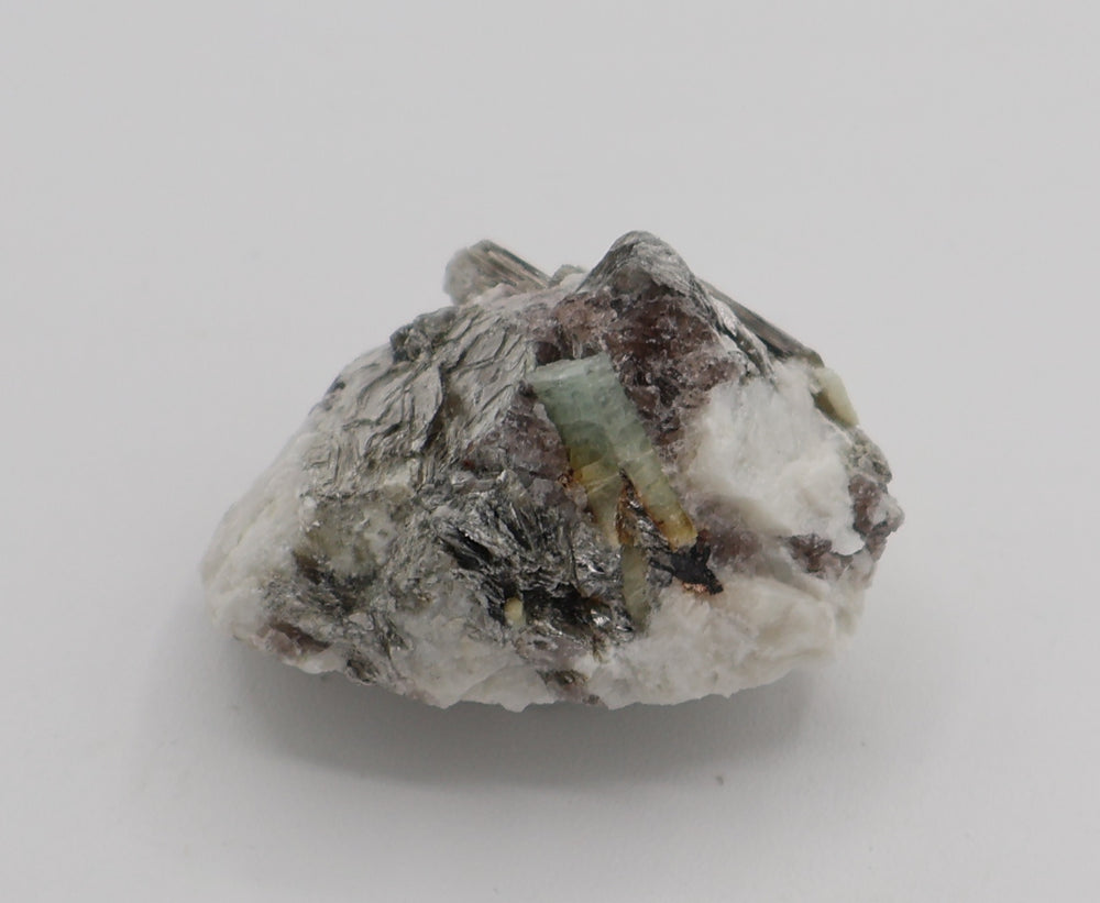 Bi-Colour Beryl with Hematite, Mica, on Smoky Quartz and Feldspar