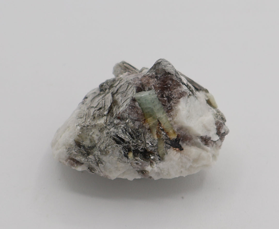 Bi-Colour Beryl with Hematite, Mica, on Smoky Quartz and Feldspar