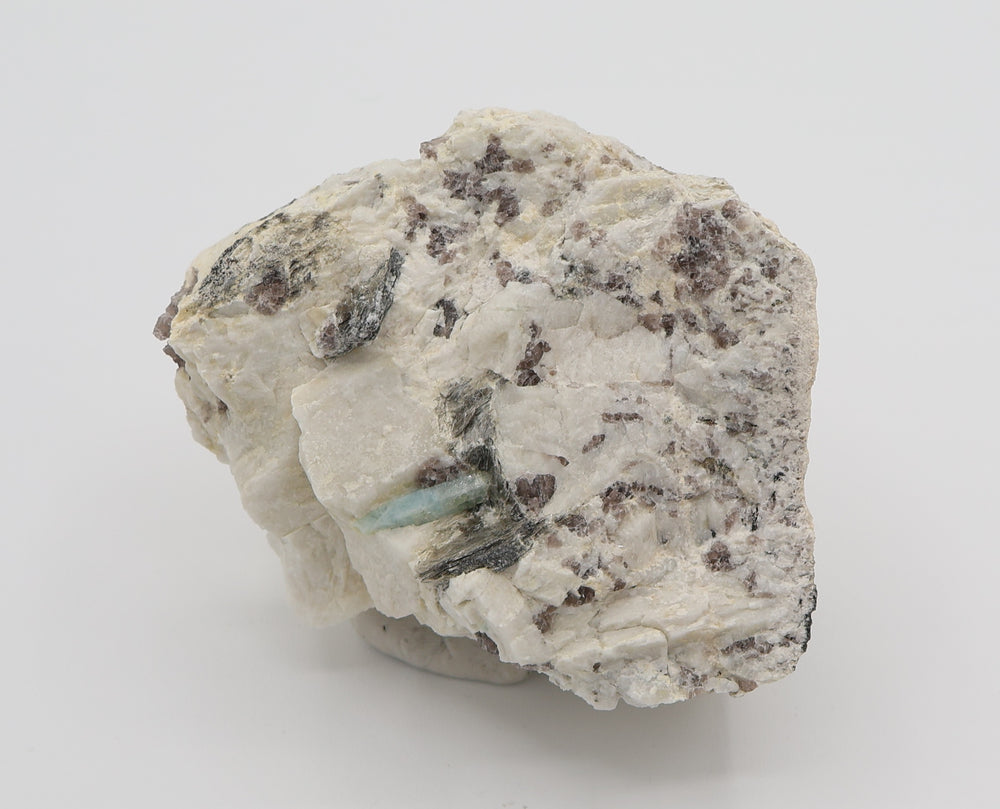 Aquamarine with Mica on Smoky Quartz and Feldspar