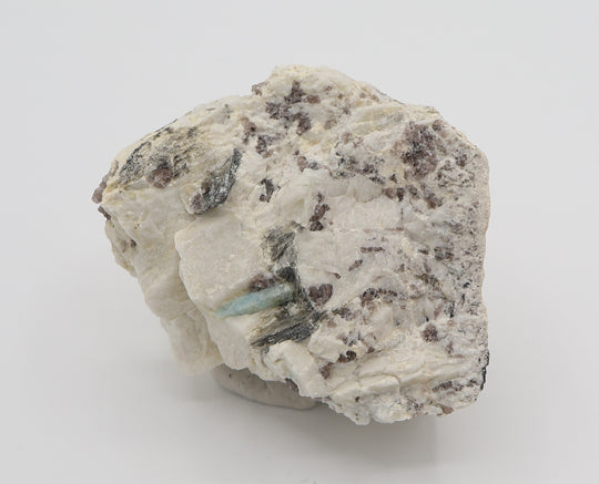 Aquamarine with Mica on Smoky Quartz and Feldspar