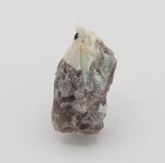Heliodor Capped Aquamarine with Hematite on Smoky Quartz and Feldspar