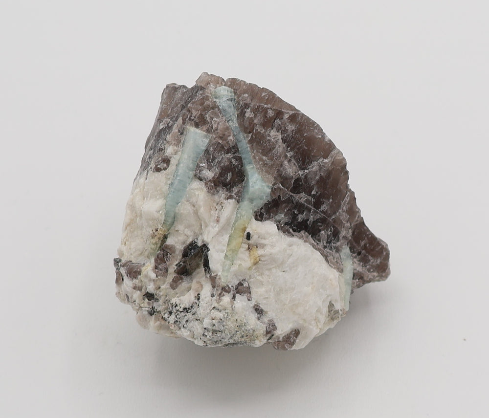 Bi-Colour Beryl with Mica on Smoky Quartz and Feldspar