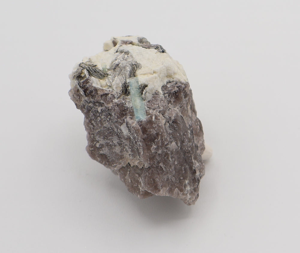 Aquamarine with Mica on Smoky Quartz and Feldspar