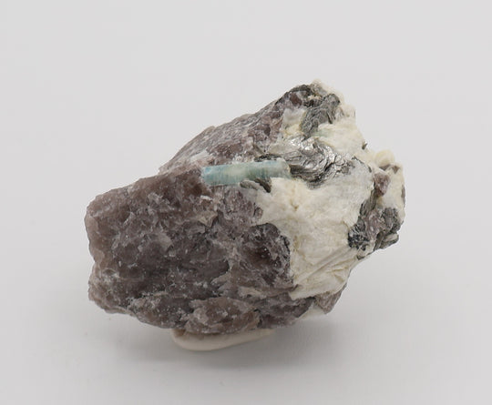 Aquamarine with Mica on Smoky Quartz and Feldspar